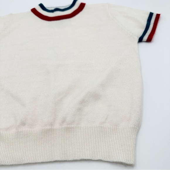UNIF Short Sleeve Sweater Top White Red & Blue Striped Trim - Picture 2 of 7